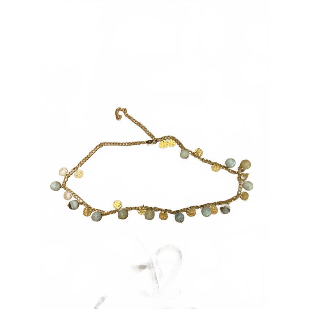 Vintage Kenneth Lane Chain Necklace with Blue Beads and Gold Discs